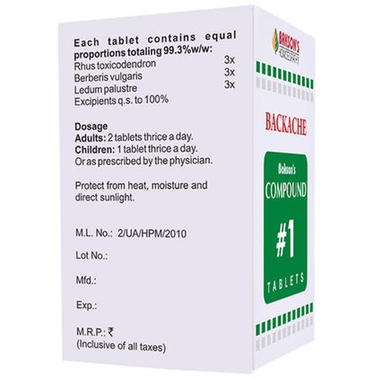 Bakson's Homeopathy Compound # 1 Backache Tablet