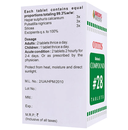 Bakson's Homeopathy Compound # 28 Otitis Tablet