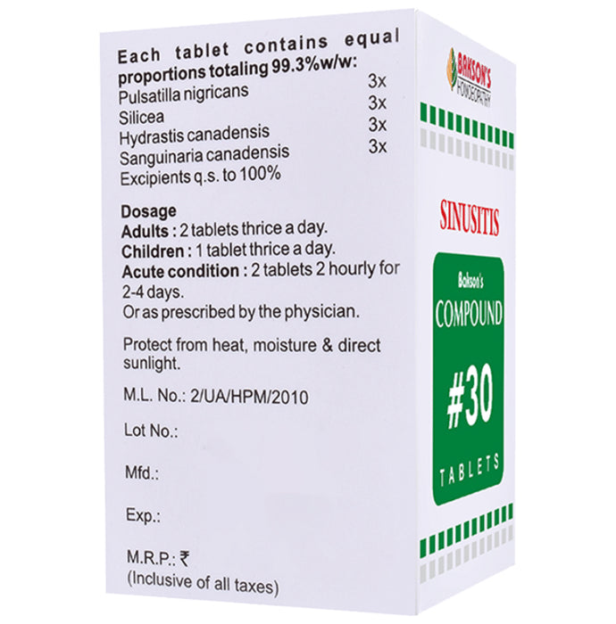 Bakson's Homeopathy Compound # 30 Sinusitis Tablet