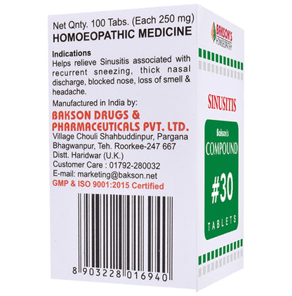 Bakson's Homeopathy Compound # 30 Sinusitis Tablet