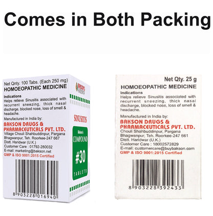 Bakson's Homeopathy Compound # 30 Sinusitis Tablet
