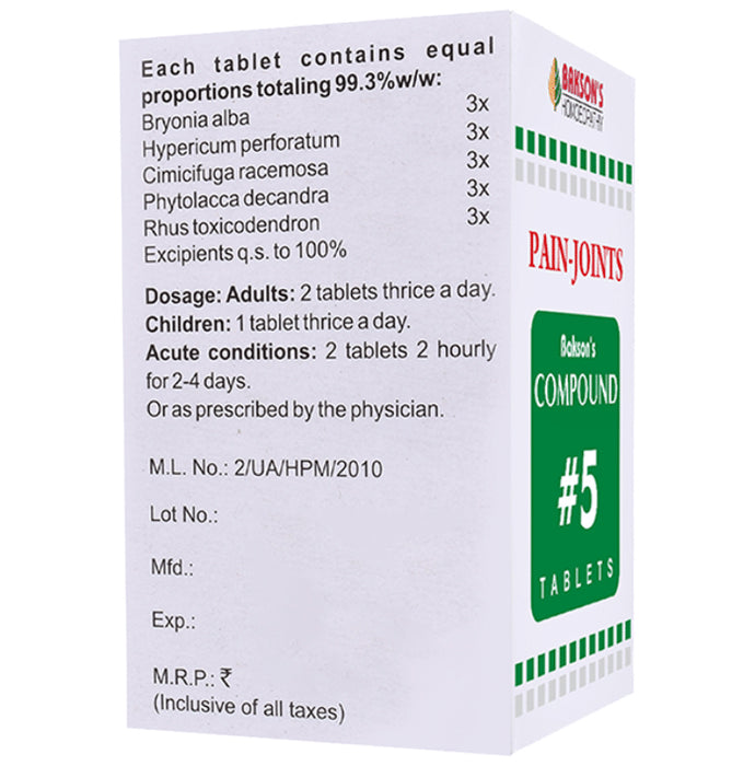Bakson's Homeopathy Compound # 5 Pain Joints Tablet