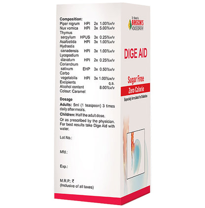 Bakson's Homeopathy Dige Aid Syrup Sugar Free
