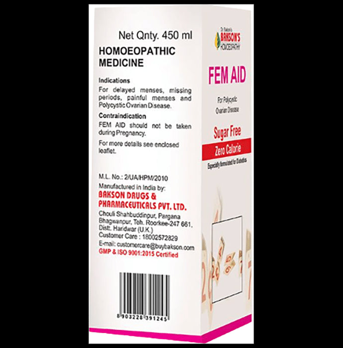 Bakson's Homeopathy Fem Aid Syrup Sugar Free