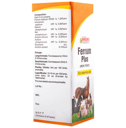 Bakson's Homeopathy Ferrum Plus Iron Tonic for Veterinary Use