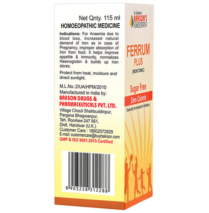 Bakson's Homeopathy Ferrum Plus Iron Tonic Sugar Free