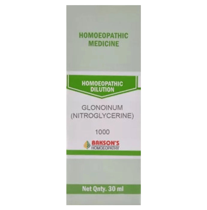 Bakson's Homeopathy Glonoinum (Nitroglycerine) Dilution 1000 CH - Classic Derma