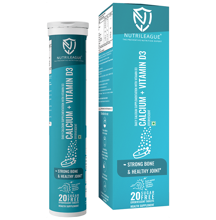 Nutrileague Calcium + Vitamin D3 Effervescent Tablet for Strong Bone & Healthy Joints Sugar Free - Classic Derma
