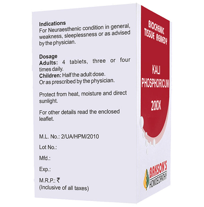 Bakson's Homeopathy Kali Phosphoricum Biochemic Tablet 200X