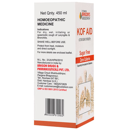 Bakson's Homeopathy Kof Aid Cough Syrup Sugar Free