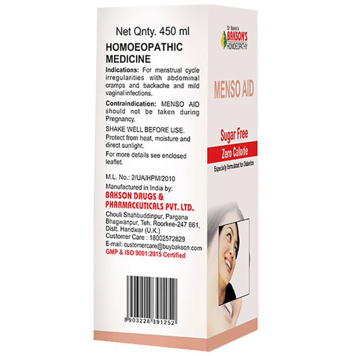 Bakson's Homeopathy Menso Aid Syrup Sugar Free