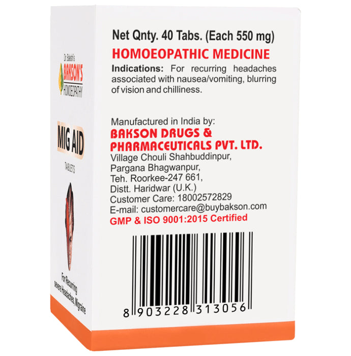Bakson's Homeopathy Mig Aid Tablet