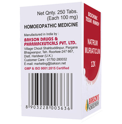 Bakson's Homeopathy Natrum Muriaticum Biochemic Tablet 12X