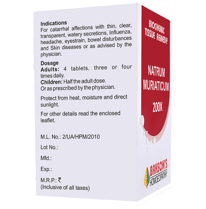 Bakson's Homeopathy Natrum Muriaticum Biochemic Tablet 200X