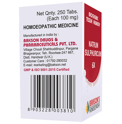 Bakson's Homeopathy Natrum Sulphuricum Biochemic Tablet 6X