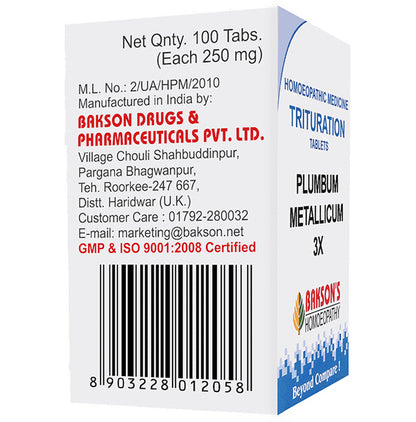 Bakson's Homeopathy Plumbum Metallicum Trituration Tablet 3X