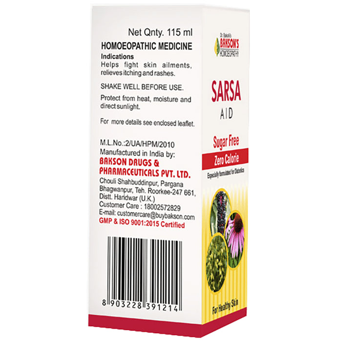 Bakson's Homeopathy Sarsa Aid Syrup Sugar Free