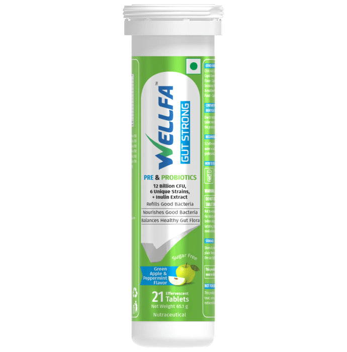 Wellfa Gut Strong Effervescent Tablet Green Apple & Peppermint Sugar Free - Classic Derma