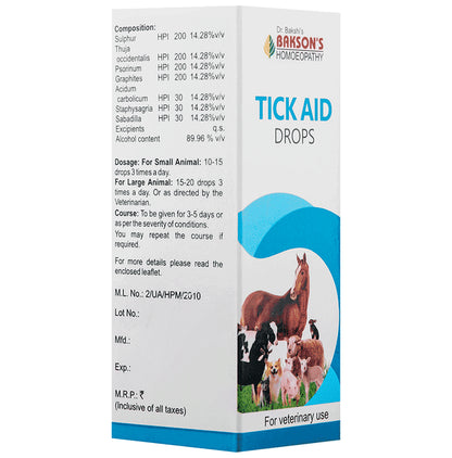 Bakson's Homeopathy Tick Aid Drop for Veterinary Use