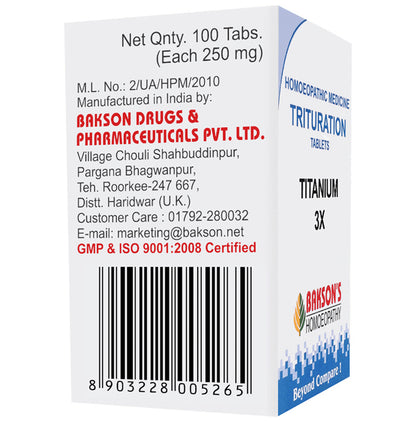 Bakson's Homeopathy Titanium Trituration Tablet 3X