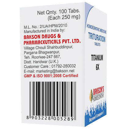 Bakson's Homeopathy Titanium Trituration Tablet 6X