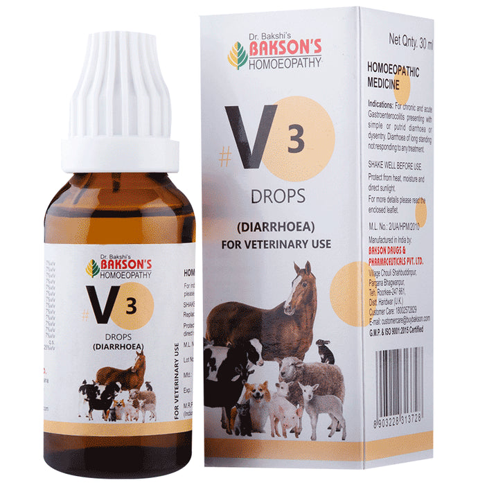 Bakson's Homeopathy V-3 Diarrhoea Drop for Veterinary Use - Classic Derma