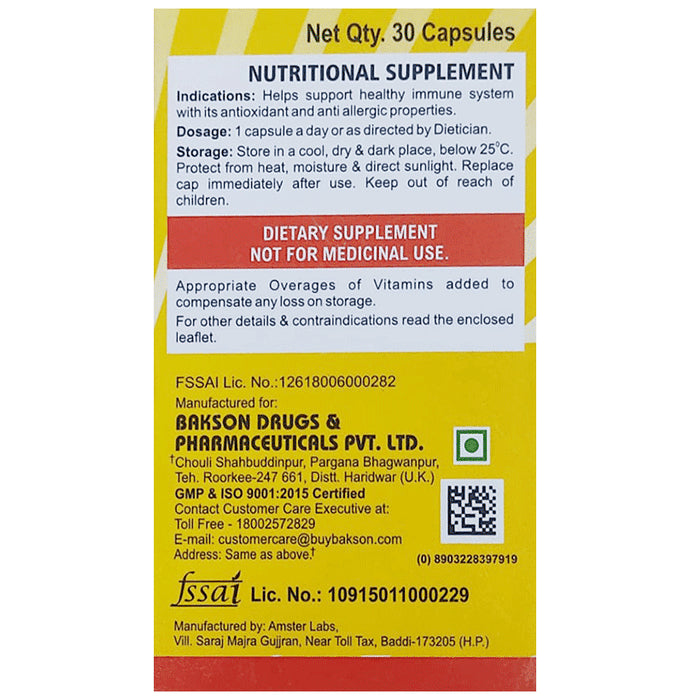 Bakson's Vitamin-C Quercetin Dihydrate & Zinc Capsule Immunity Booster