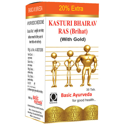 Basic Ayurveda Brihat Kasturi Bhairav Ras with Gold - Classic Derma