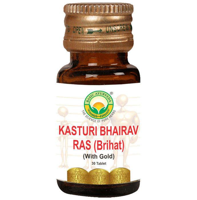 Basic Ayurveda Brihat Kasturi Bhairav Ras with Gold