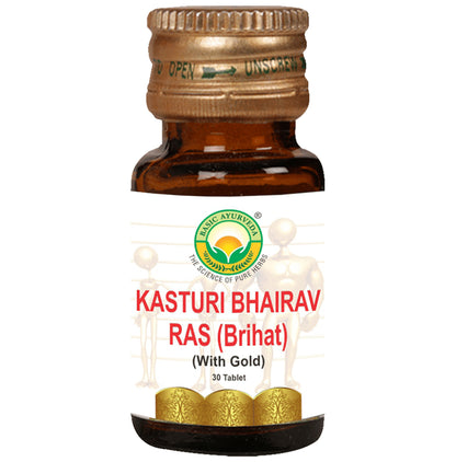 Basic Ayurveda Brihat Kasturi Bhairav Ras with Gold