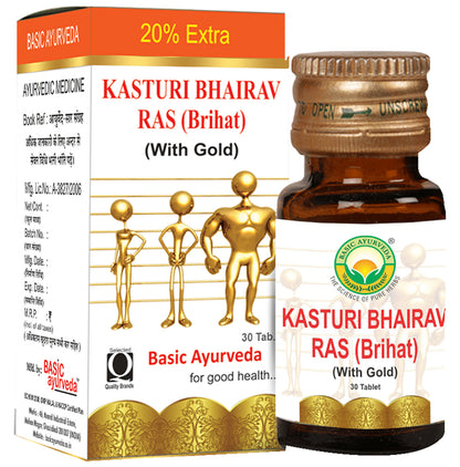 Basic Ayurveda Brihat Kasturi Bhairav Ras with Gold