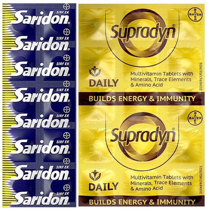 Bayer Combo Pack of Supradyn Daily Multivitamin 15 Tablet & Saridon 10 Tablet - Classic Derma