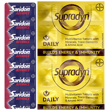 Bayer Combo Pack of Supradyn Daily Multivitamin 15 Tablet & Saridon Advance 10 Tablet - Classic Derma