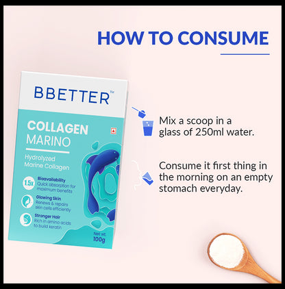 BBetter Collagen Marino Pure Hydrolyzed Marine Collagen Powder Sachet (10gm Each)