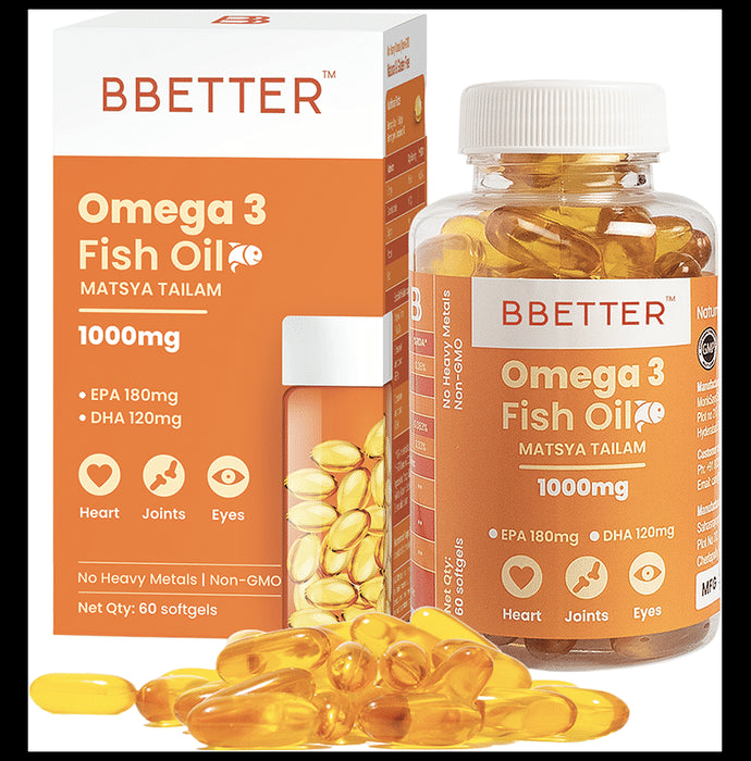 BBetter Omega 3 Fish Oil 1000mg Softgel | For Heart, Joint & Eye Health | Vitamins & Nutritional Supplement - Classic Derma