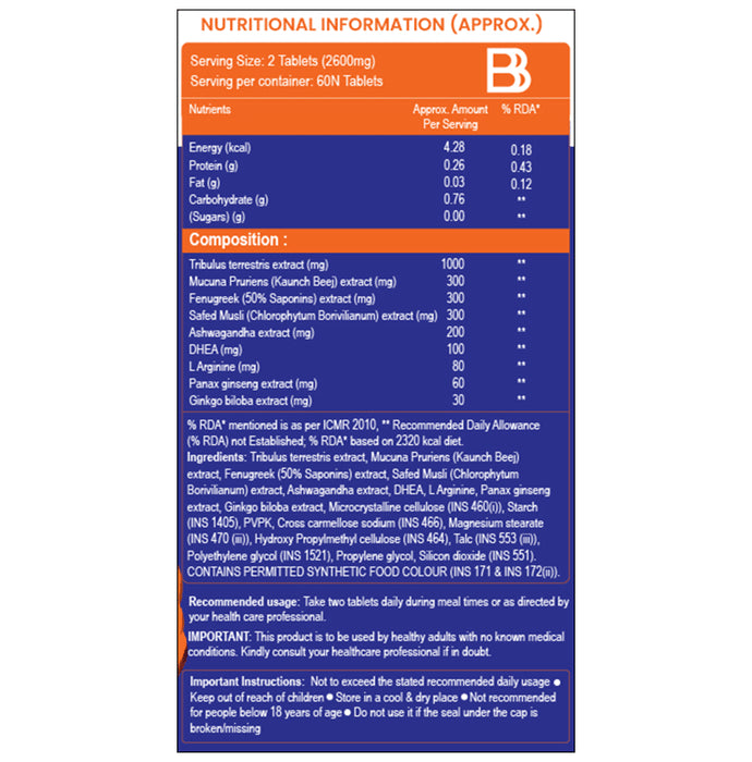 BBetter Testosterone Booster with L-Arginine & DHEA | For Muscle Mass | Tablet