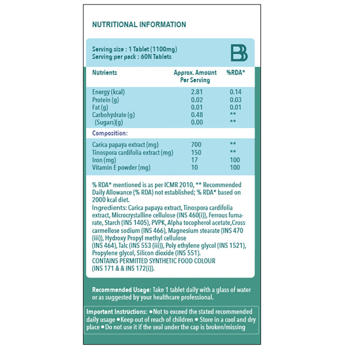 BBetter Veda Papaya Leaf Extract Vegetarian Tablet