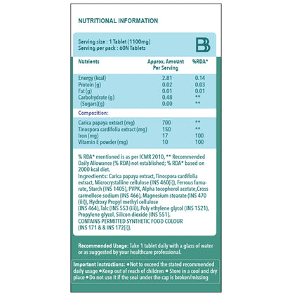 BBetter Veda Papaya Leaf Extract Vegetarian Tablet