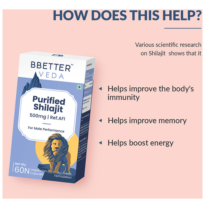 BBetter Veda Purified Shilajit 500mg Vegetarian Capsule