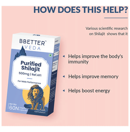 BBetter Veda Purified Shilajit 500mg Vegetarian Capsule