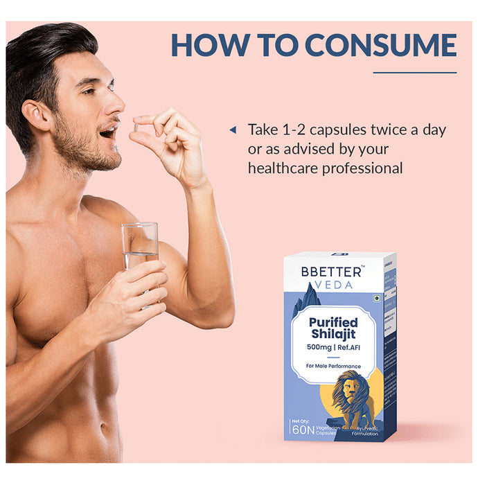 BBetter Veda Purified Shilajit 500mg Vegetarian Capsule