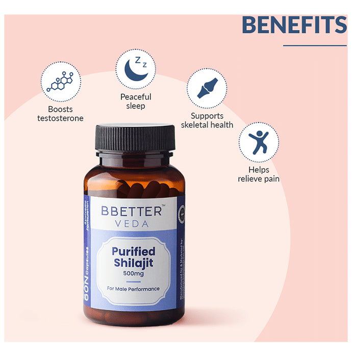 BBetter Veda Purified Shilajit 500mg Vegetarian Capsule