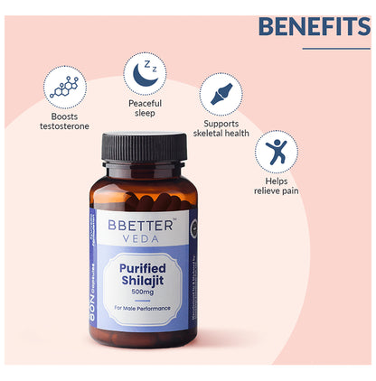 BBetter Veda Purified Shilajit 500mg Vegetarian Capsule