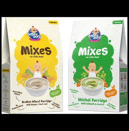 Bebe Burp Combo Pack of 6M+ Mixes Broken Wheat Porridge and 6M+ Mixes Kichdi Porridge (200gm Each) - Classic Derma