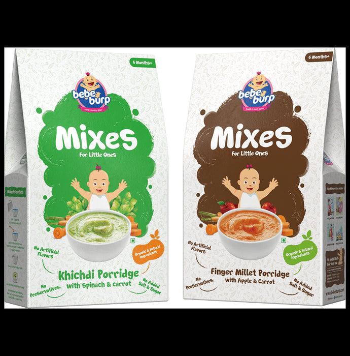 Bebe Burp Combo Pack of 6M+ Mixes Kichdi Porridge and 6M+ Mixes Finger Millet Porridge (200gm Each) - Classic Derma