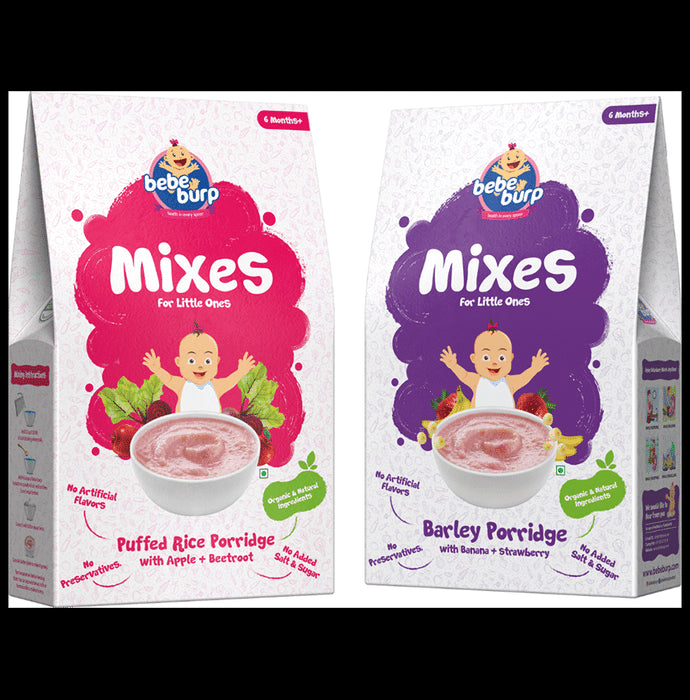 Bebe Burp Combo Pack of 6M+ Mixes Puffed Rice Porridge and 6M+ Mixes Barley Porridge (200gm Each) - Classic Derma