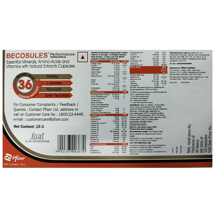 Becosules Performance Capsule with Minerals, Amino Acids & Vitamins