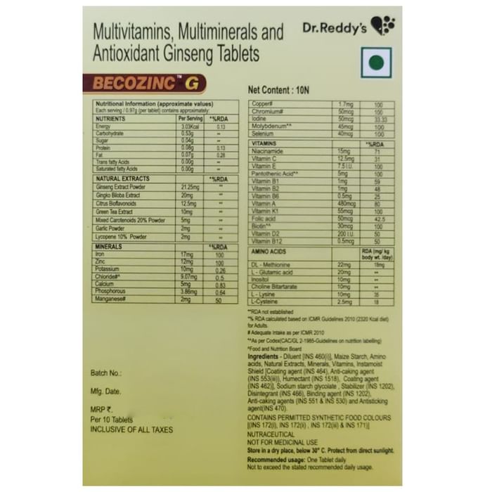 Becozinc G Tablet Nutraceutical