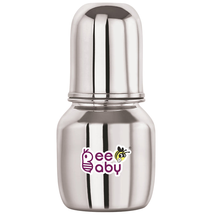 BeeBaby 2 in 1 Ultimate Stainless Steel Infant Baby Feeding Bottle with Anti Colic Nipple & Silicone Sippy Spout 4 Months + - Classic Derma