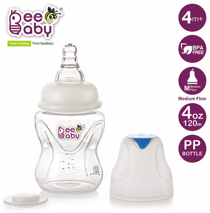 BeeBaby Comfort Slim Neck Baby Feeding Bottle with Slow Flow Anti-Colic Silicone Nipple. Infants 4 Months + (120ml Each) Blue